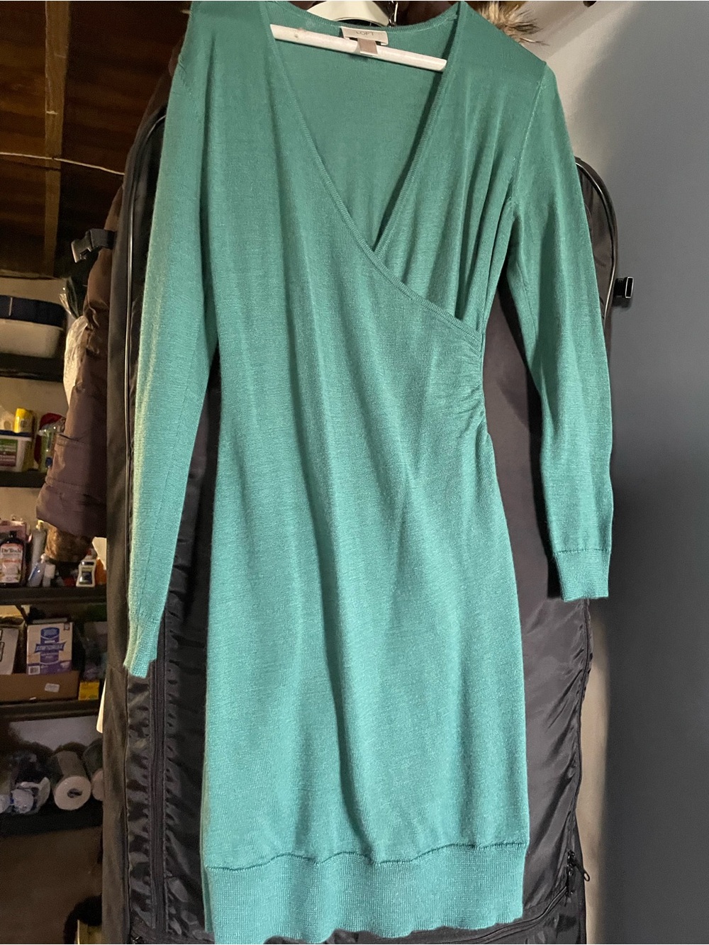 LOFT Teal Wrap-Style Long Sleeve Dress